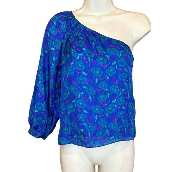 Veronica Beard Lyric 100% Silk Top in Cobalt Multi NWT Size 00 - Picture 3 of 6